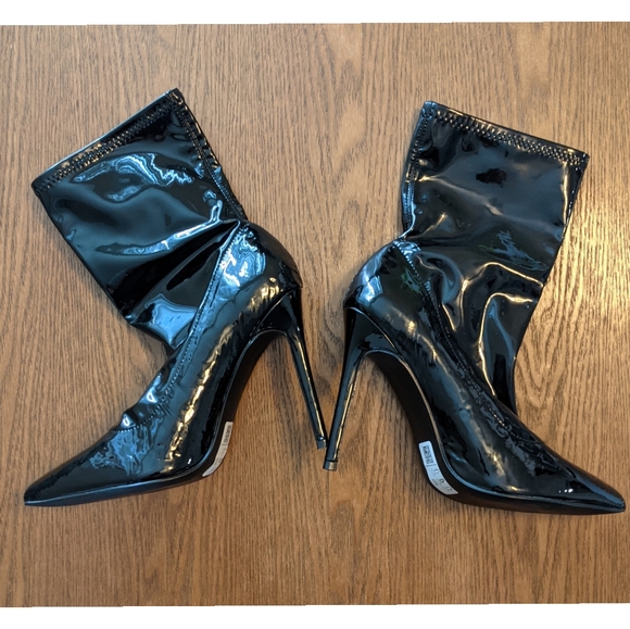 Black Patent Esmerelda Sock Boots - Picture 2 of 9